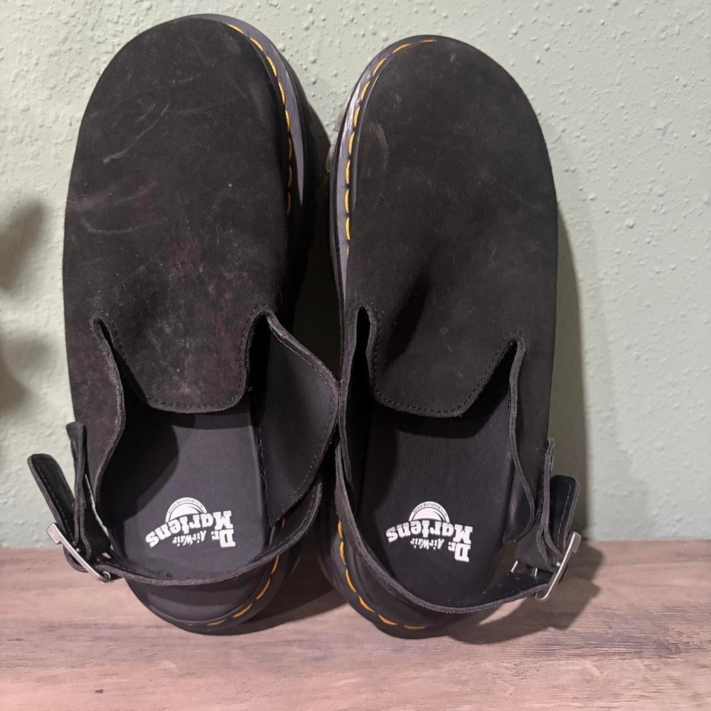 Black Dr. Martens Suede Slingback Platform Mules
